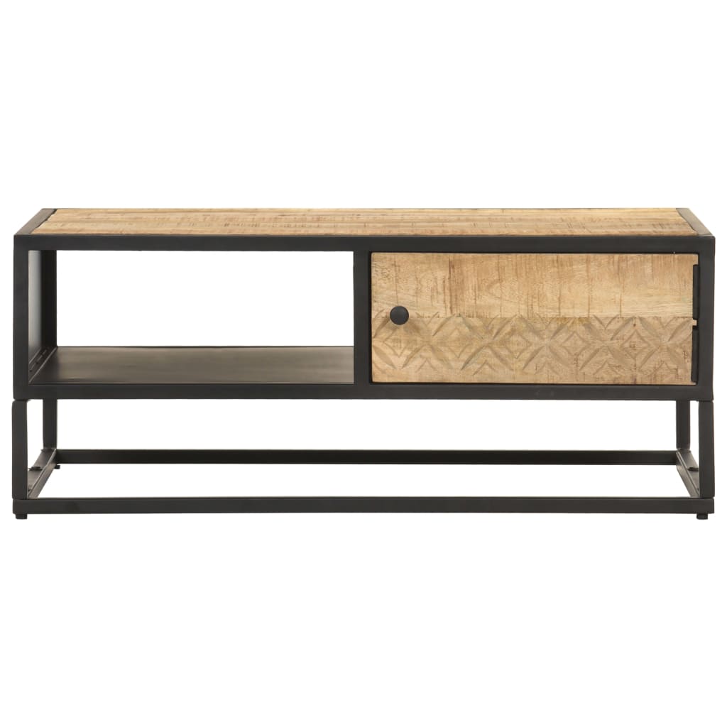 Table basse à porte sculptée 90x55x36 cm Bois de manguier brut - XIOS