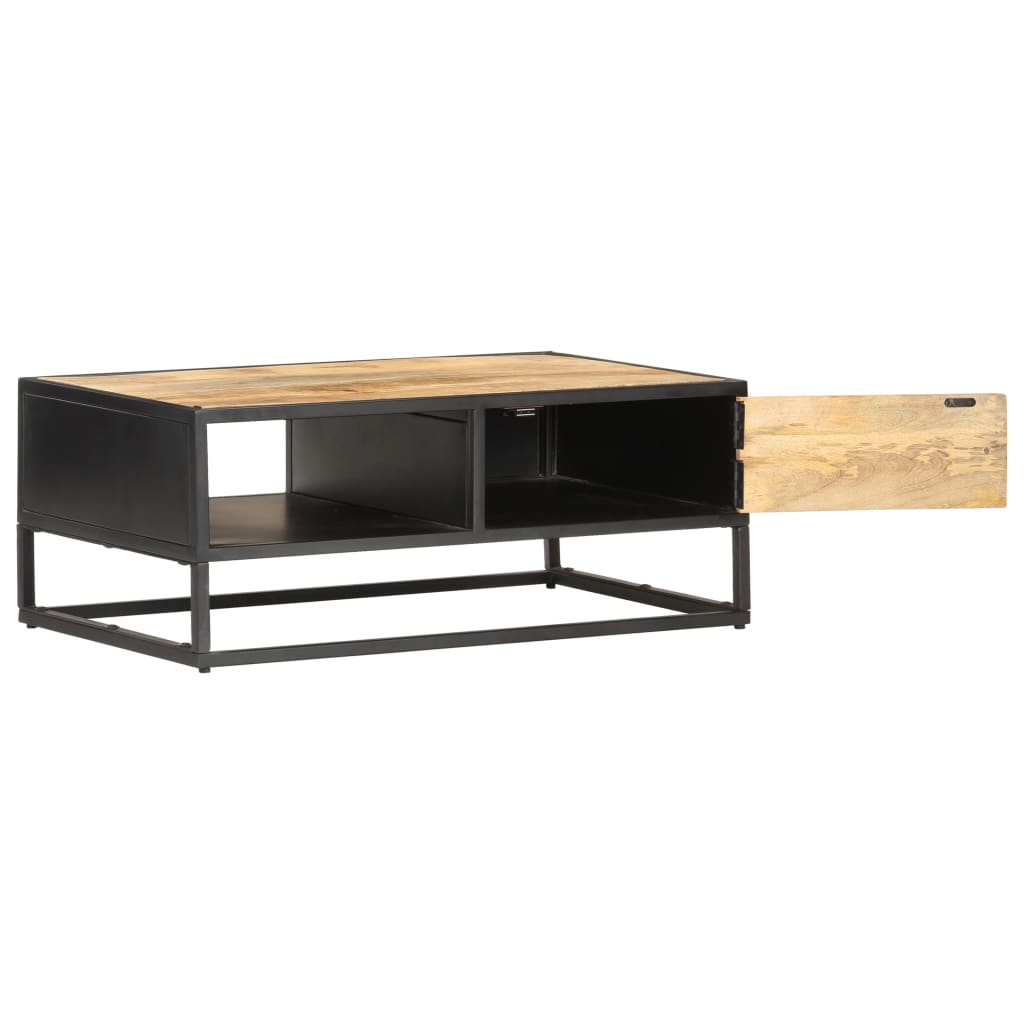 Table basse à porte sculptée 90x55x36 cm Bois de manguier brut - XIOS