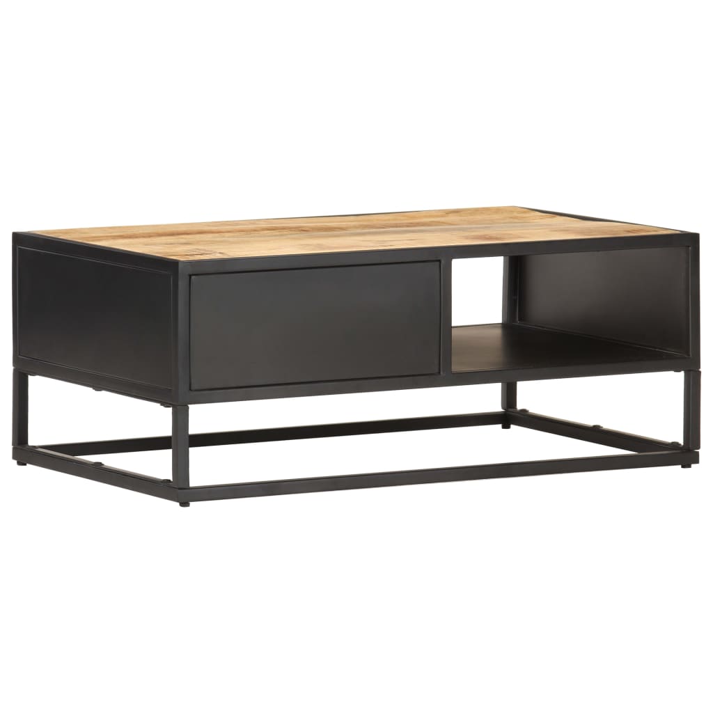 Table basse à porte sculptée 90x55x36 cm Bois de manguier brut - XIOS