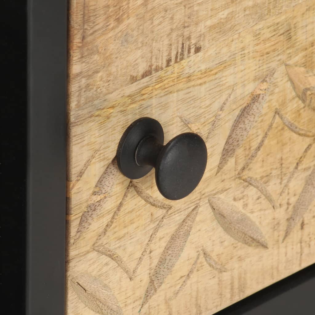 Table basse à porte sculptée 90x55x36 cm Bois de manguier brut - XIOS