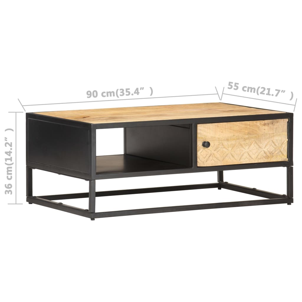 Table basse à porte sculptée 90x55x36 cm Bois de manguier brut - XIOS