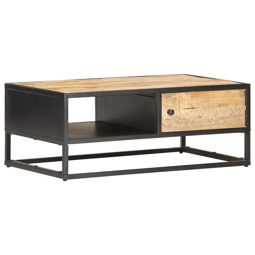 Table basse à porte sculptée 90x55x36 cm Bois de manguier brut - XIOS