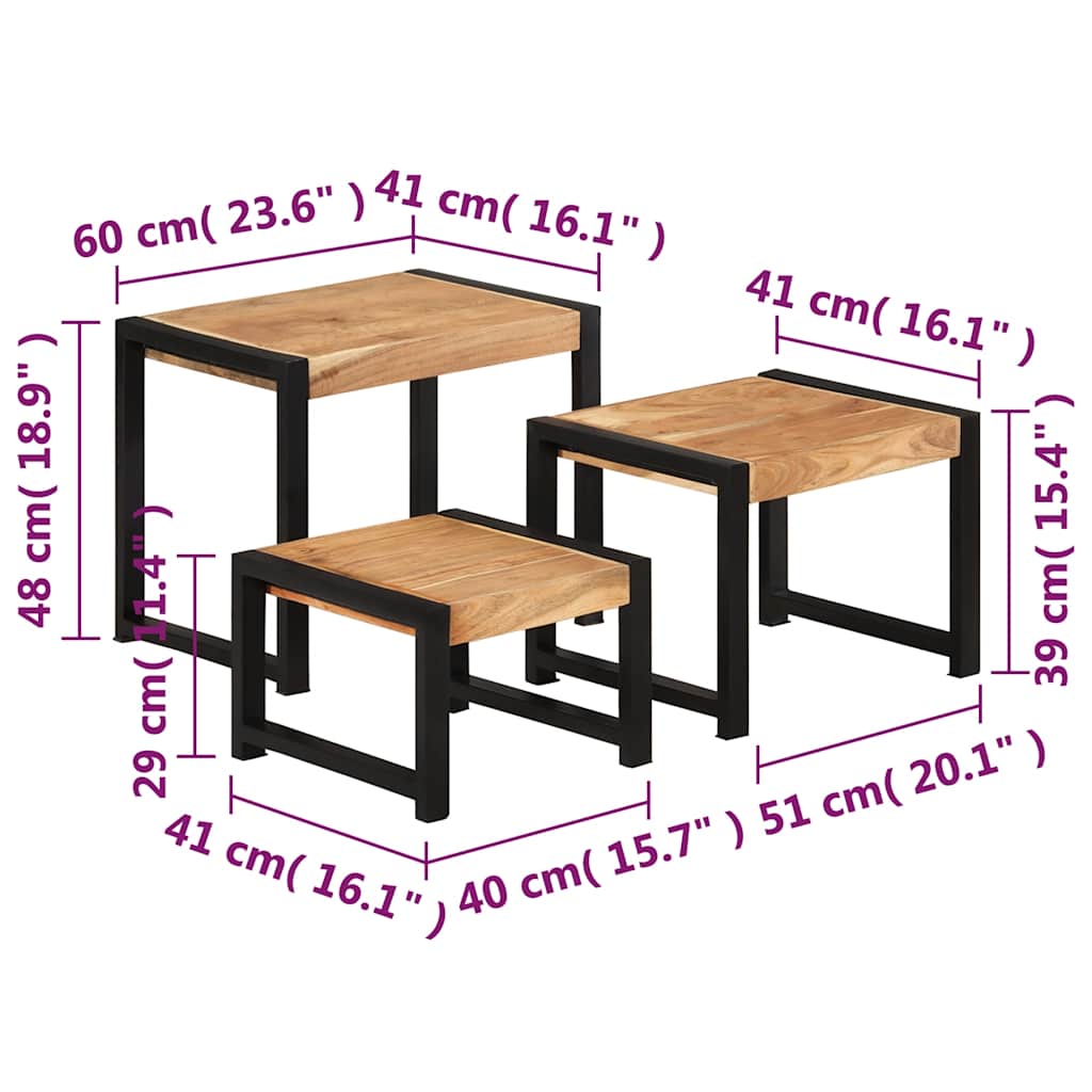 Tables gigognes 3 pcs Bois solide - XIOS