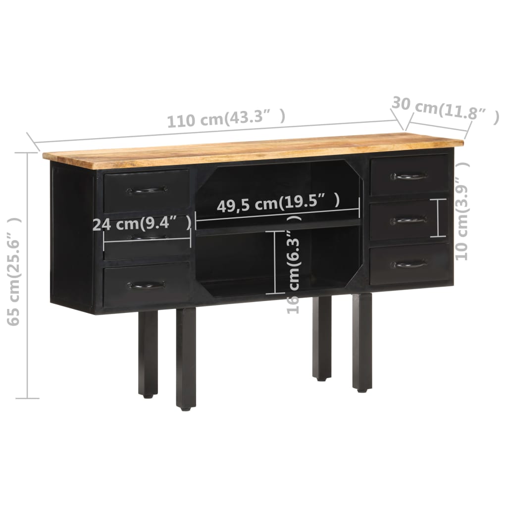 Buffet 110x30x65 cm Bois de manguier massif brut et acier XIOS
