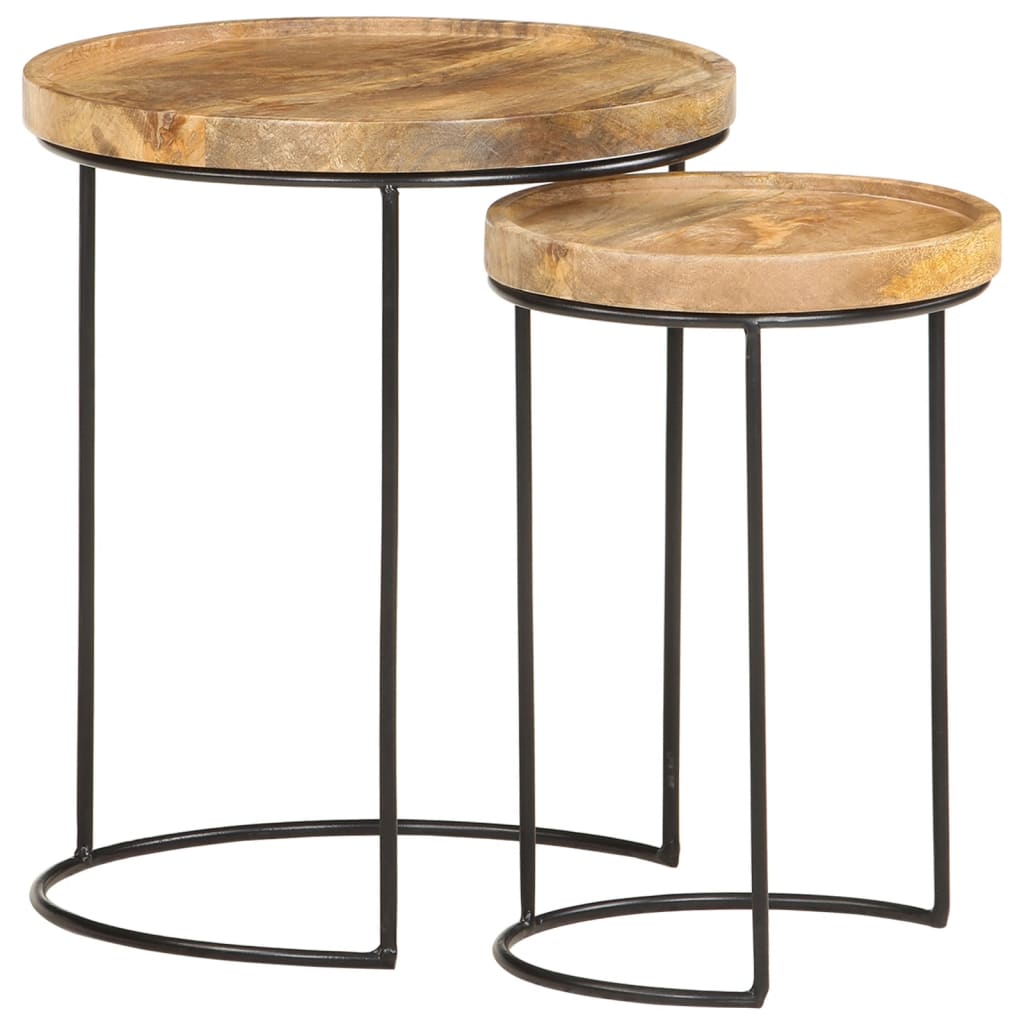 Ensemble de table basse 2 pcs bois de manguier massif et acier - XIOS