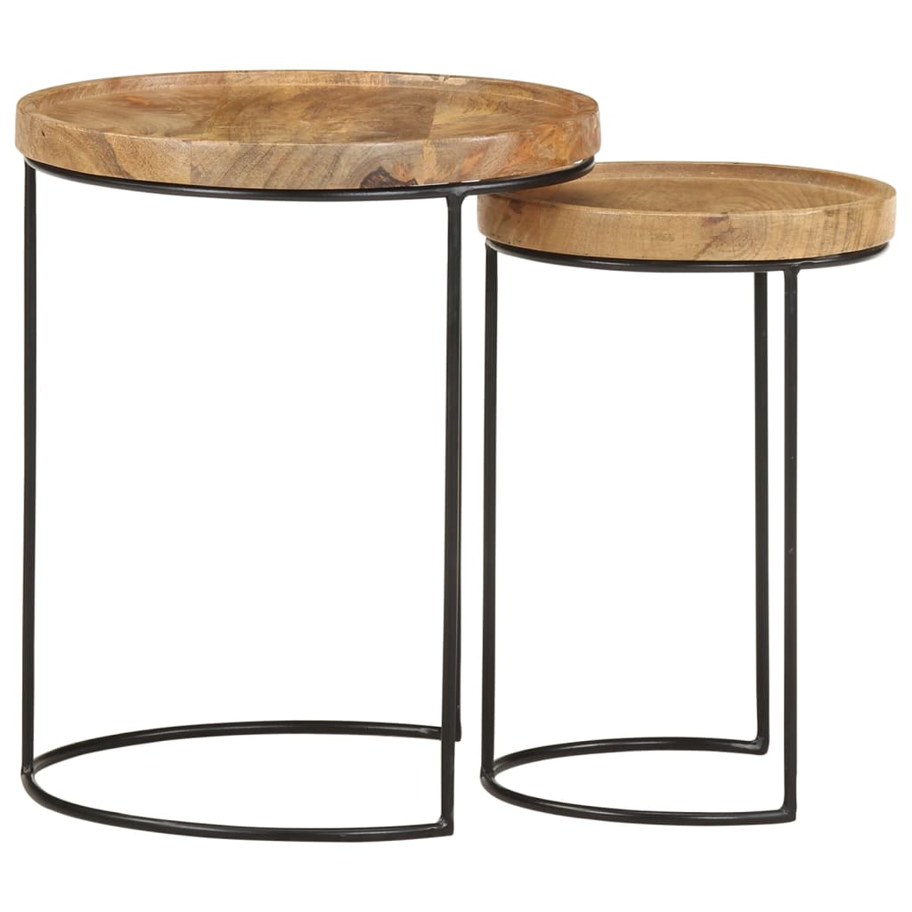 Ensemble de table basse 2 pcs bois de manguier massif et acier - XIOS