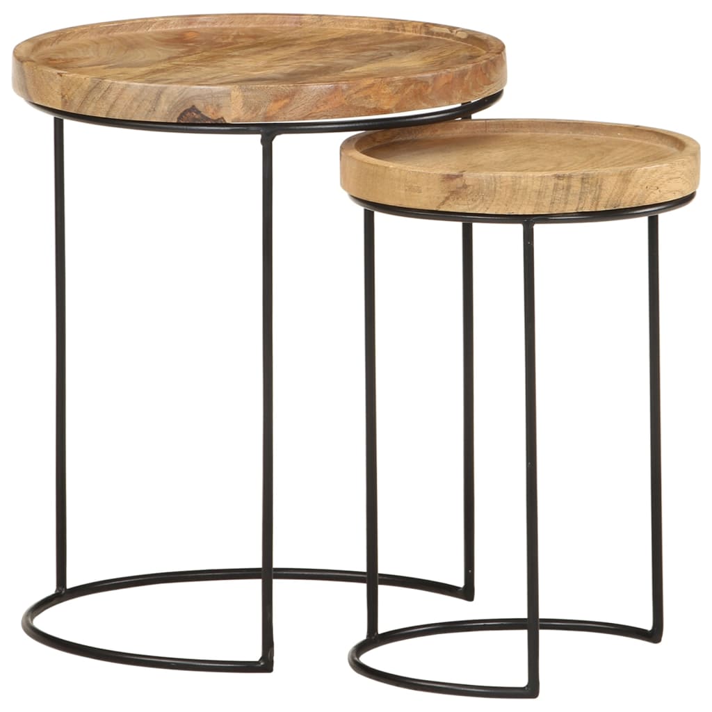 Ensemble de table basse 2 pcs bois de manguier massif et acier - XIOS