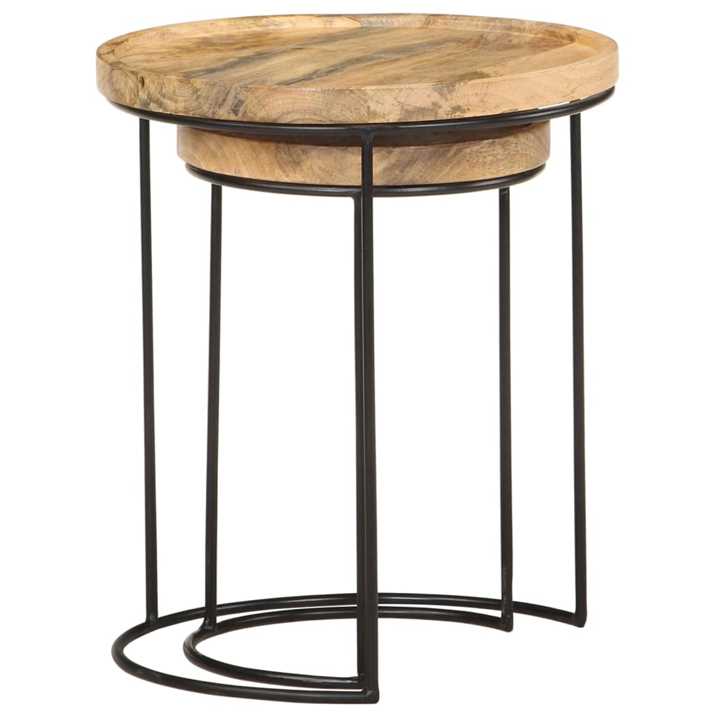 Ensemble de table basse 2 pcs bois de manguier massif et acier - XIOS