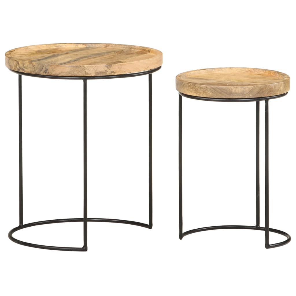 Ensemble de table basse 2 pcs bois de manguier massif et acier - XIOS