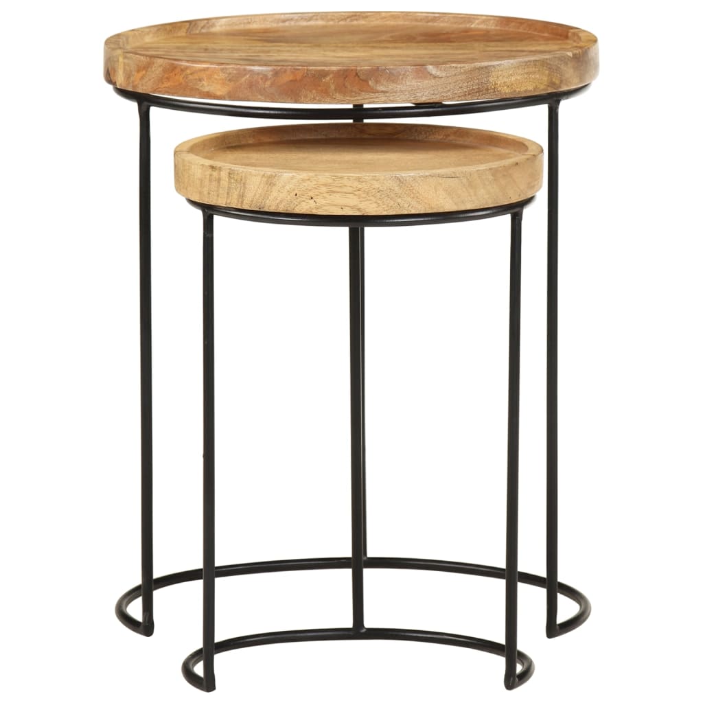 Ensemble de table basse 2 pcs bois de manguier massif et acier - XIOS