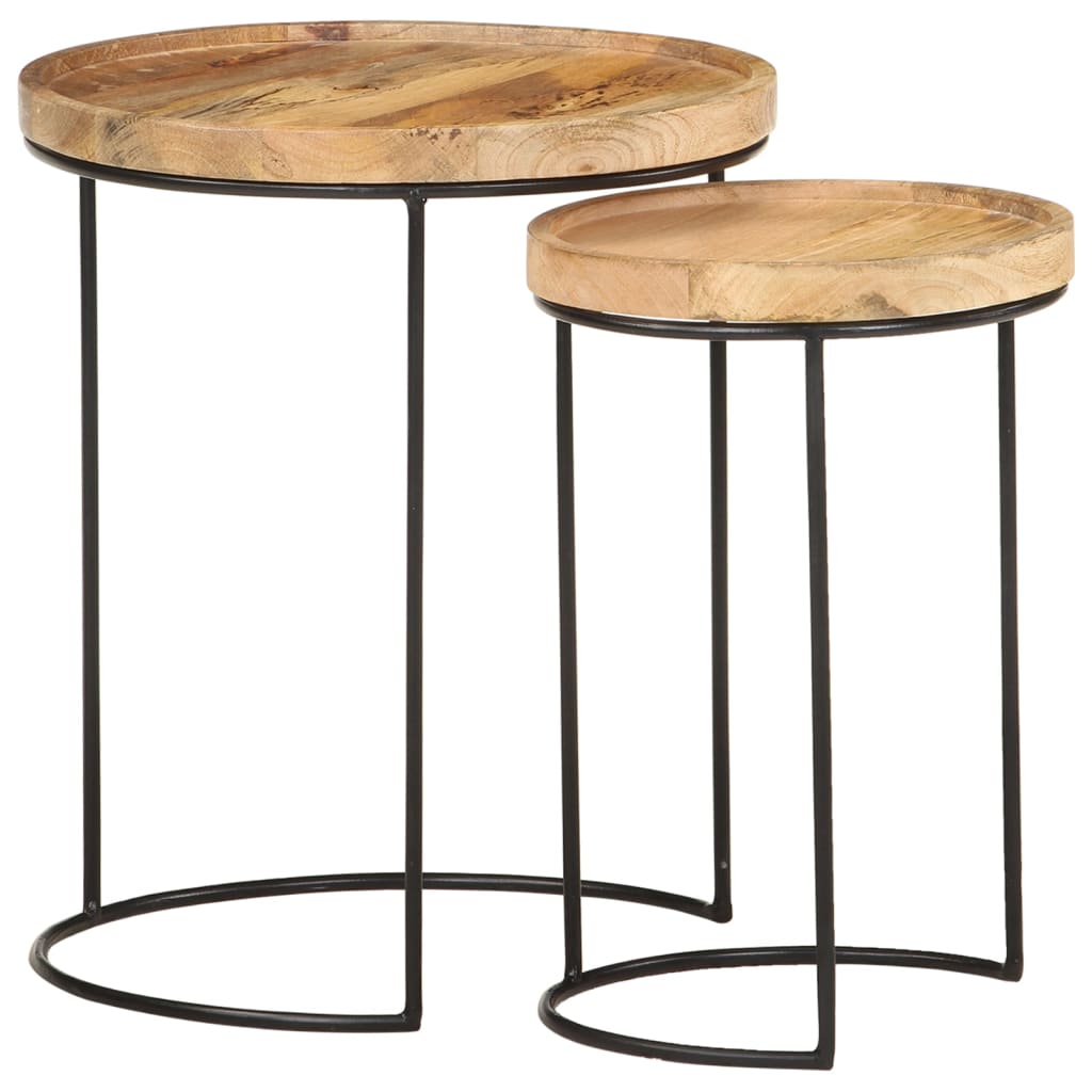 Ensemble de table basse 2 pcs bois de manguier massif et acier - XIOS