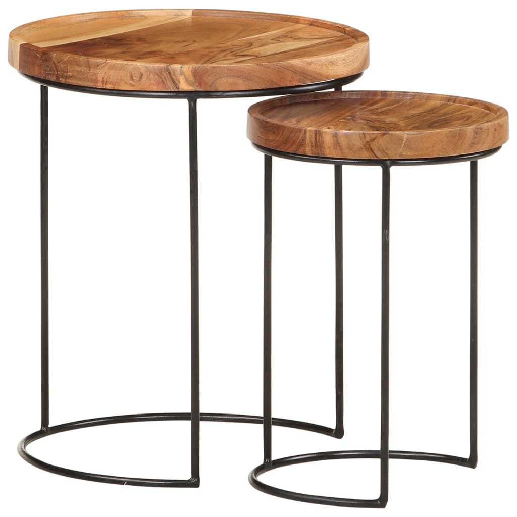 Ensemble de table basse 2 pcs bois d'acacia massif et acier - XIOS
