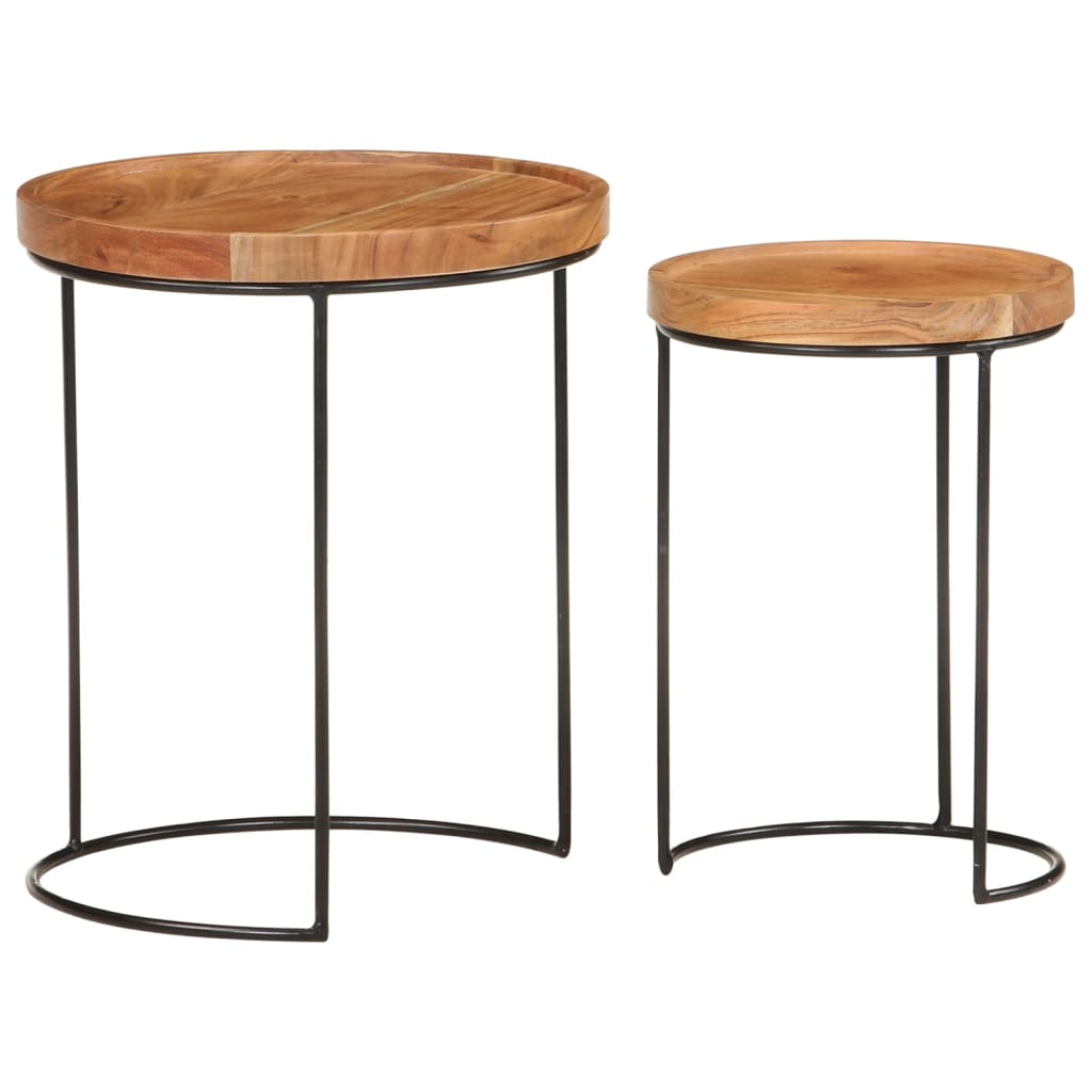 Ensemble de table basse 2 pcs bois d'acacia massif et acier - XIOS