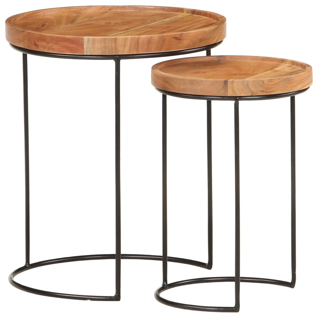 Ensemble de table basse 2 pcs bois d'acacia massif et acier - XIOS