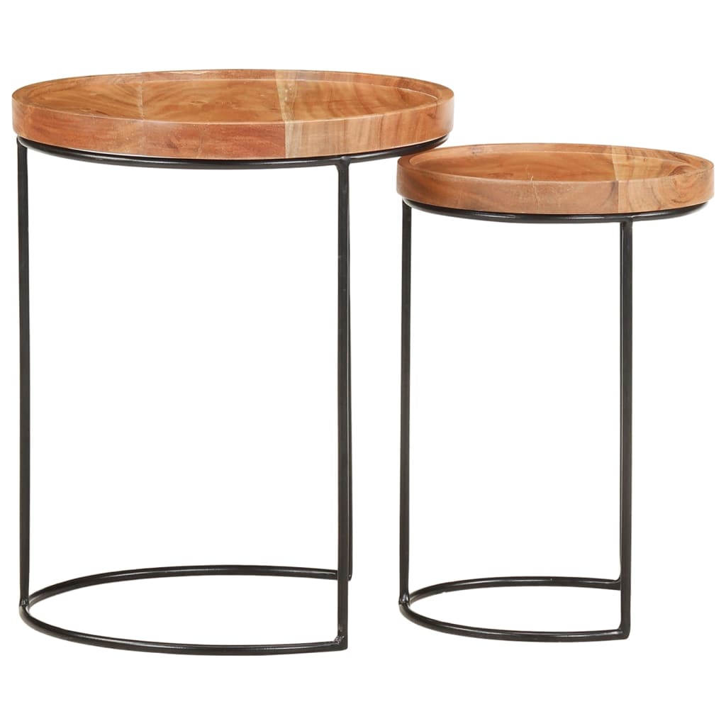Ensemble de table basse 2 pcs bois d'acacia massif et acier - XIOS