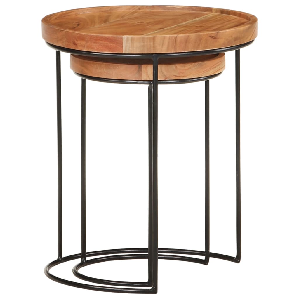 Ensemble de table basse 2 pcs bois d'acacia massif et acier - XIOS