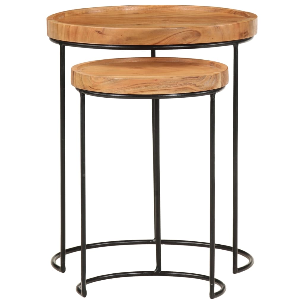 Ensemble de table basse 2 pcs bois d'acacia massif et acier - XIOS