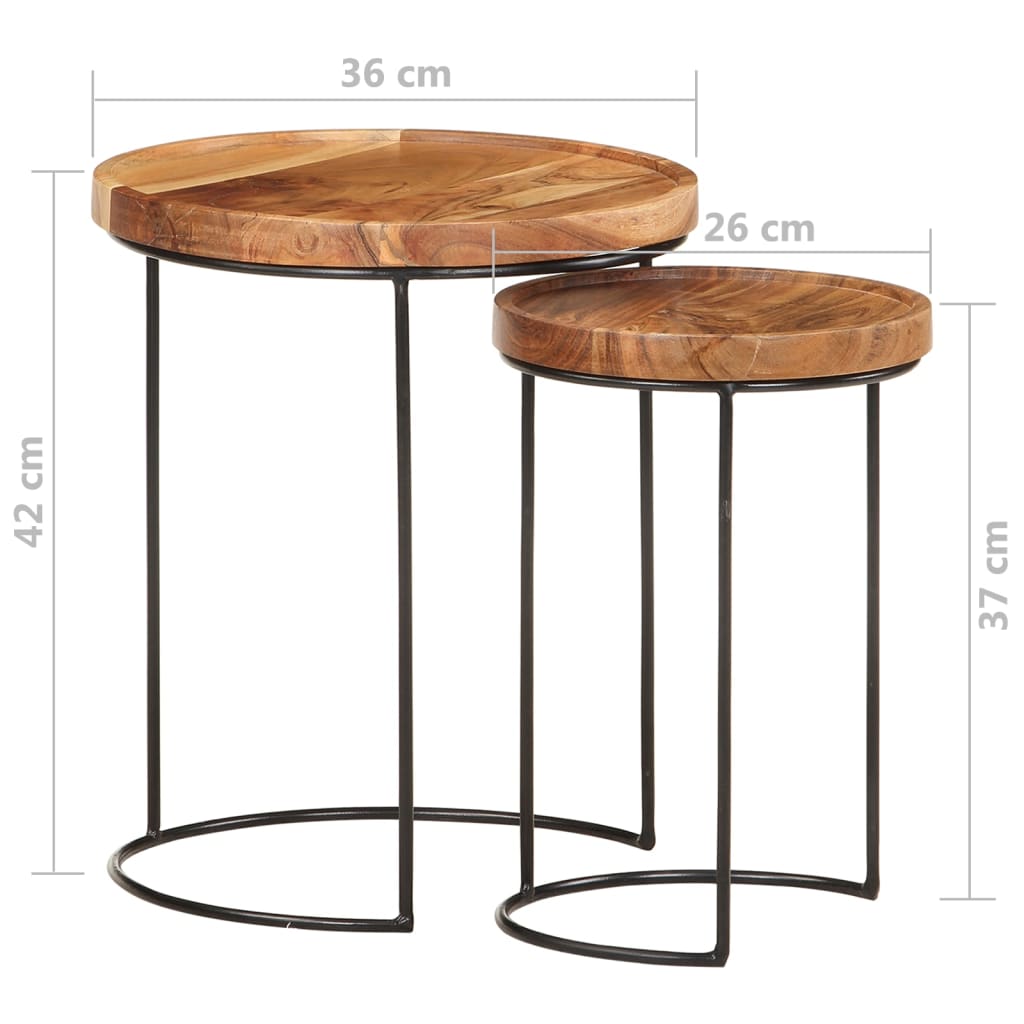 Ensemble de table basse 2 pcs bois d'acacia massif et acier - XIOS