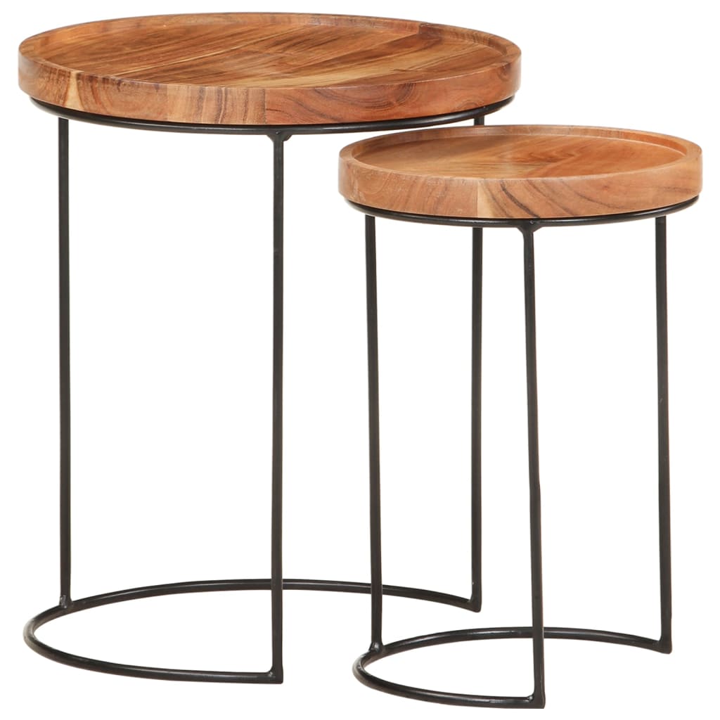 Ensemble de table basse 2 pcs bois d'acacia massif et acier - XIOS