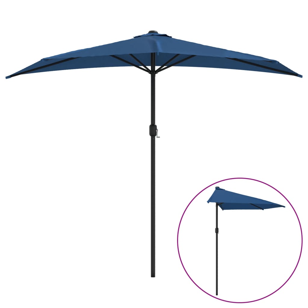 Parasol de balcon avec mât en aluminium Bleu 270x144x222cm Demi Parasols & voiles d'ombrage vidaXL