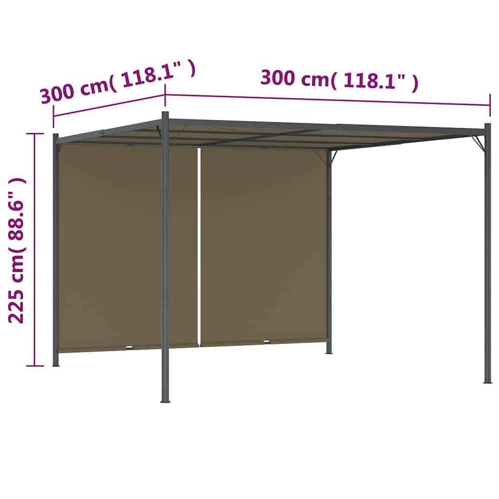 Pergola de jardin avec auvent rétractable 3x3 m Taupe 180 g/m² - XIOS