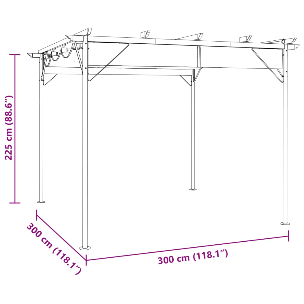 Pergola avec toit rétractable taupe 3x3 m acier 180 g/m² - XIOS