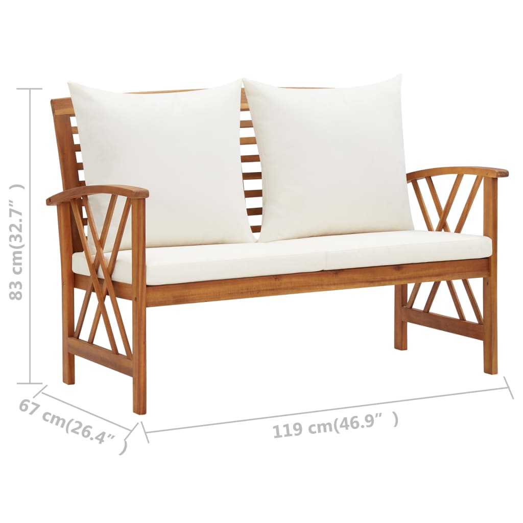 Salon de jardin 2 pcs avec coussins bois d'acacia solide
