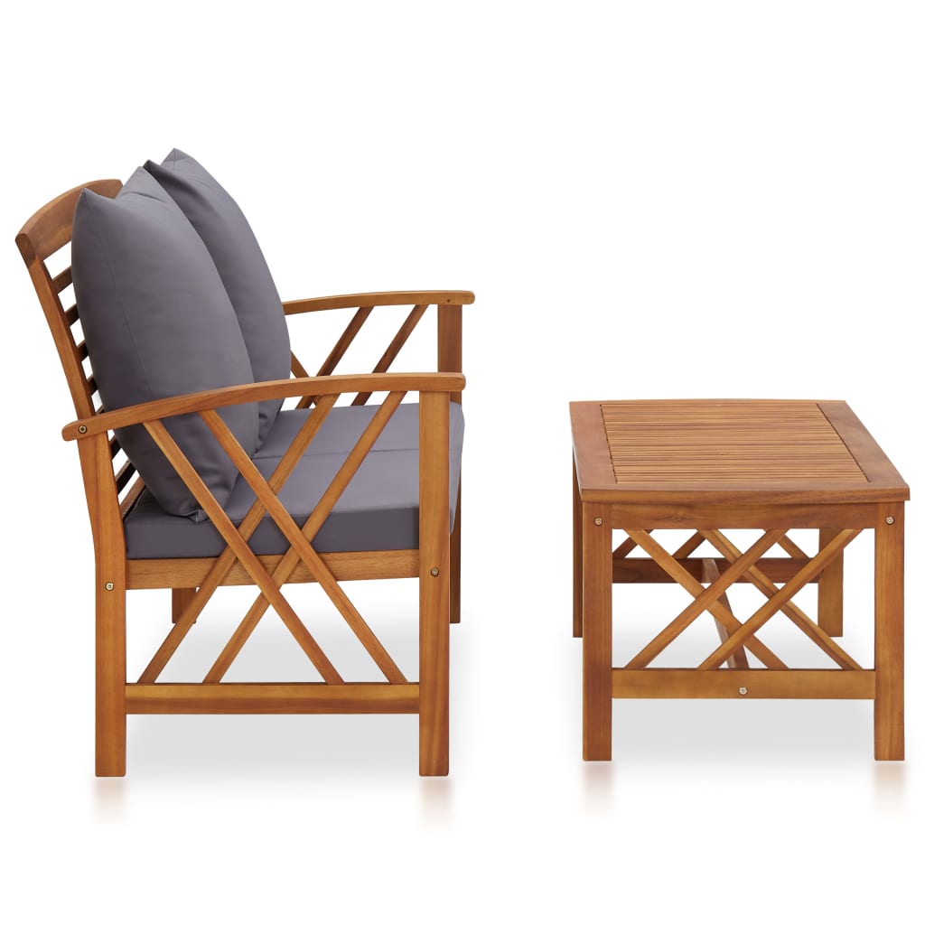 Salon de jardin 2 pcs avec coussins bois d'acacia solide