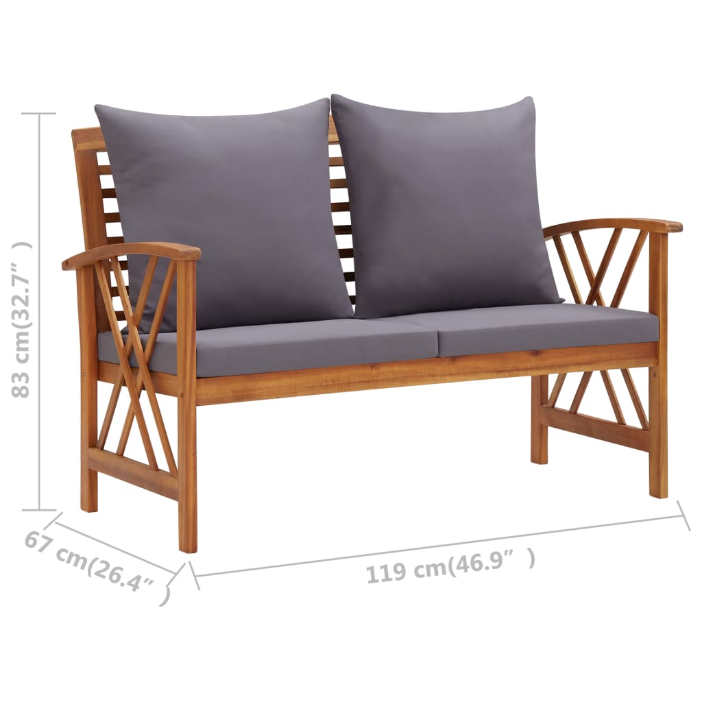 Salon de jardin 2 pcs avec coussins bois d'acacia solide