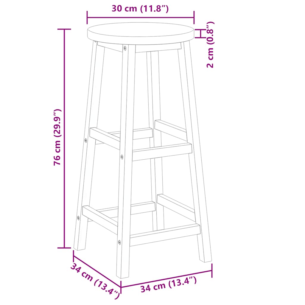 Tabourets de bar lot de 6 bois d'acacia solide - XIOS