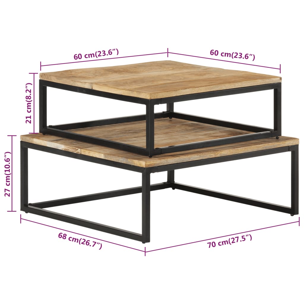 Tables gigognes 2 pcs Bois solide de manguier - XIOS