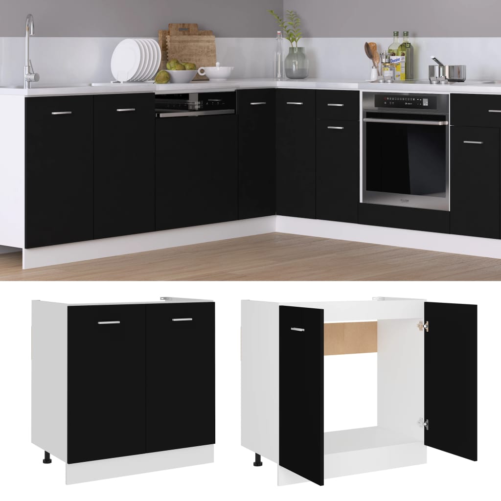 Armoire de plancher d'évier "Lyon" Noir d’ingénierie Meubles de cuisine vidaXL
