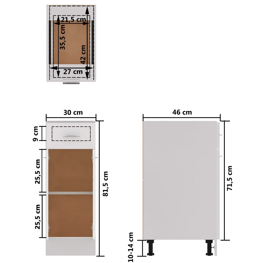 Armoire de plancher à tiroir "Lyon" Blanc brillant Meubles de cuisine vidaXL