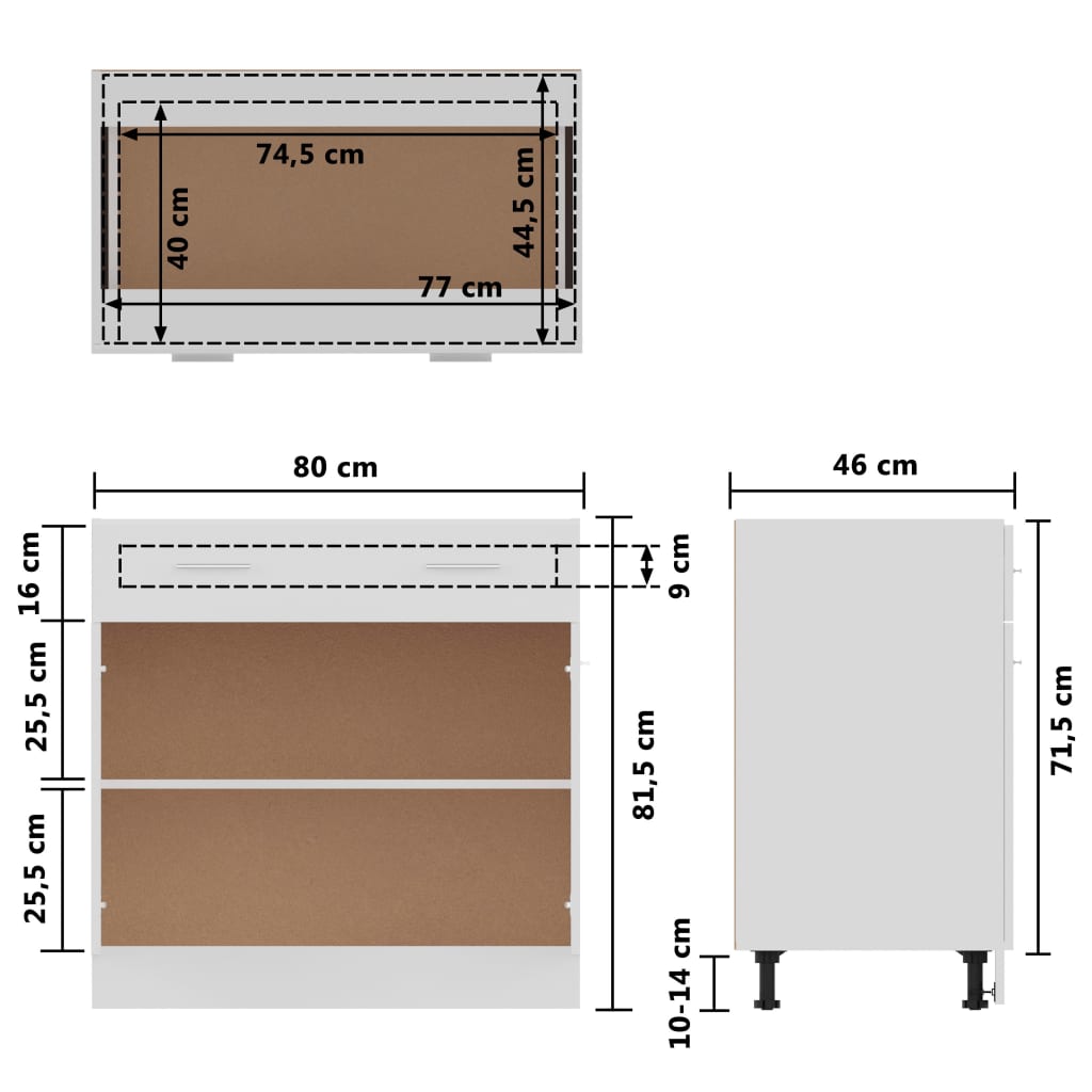 Armoire de plancher à tiroir "Lyon" Blanc 80x46x81,5cm Meubles de cuisine vidaXL