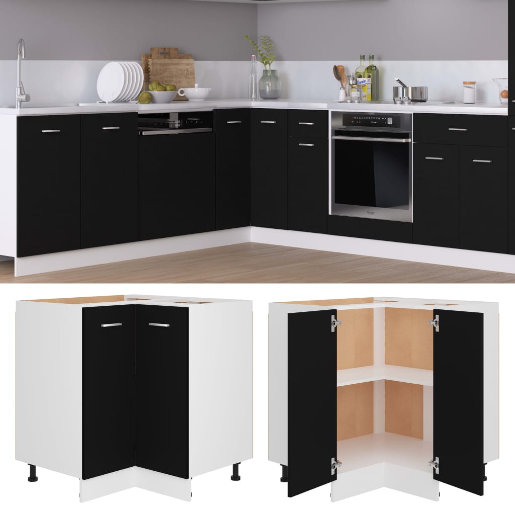 Armoire de plancher d'angle "Lyon" noir 75,5x75,5x81,5 cm bois Meubles de cuisine vidaXL