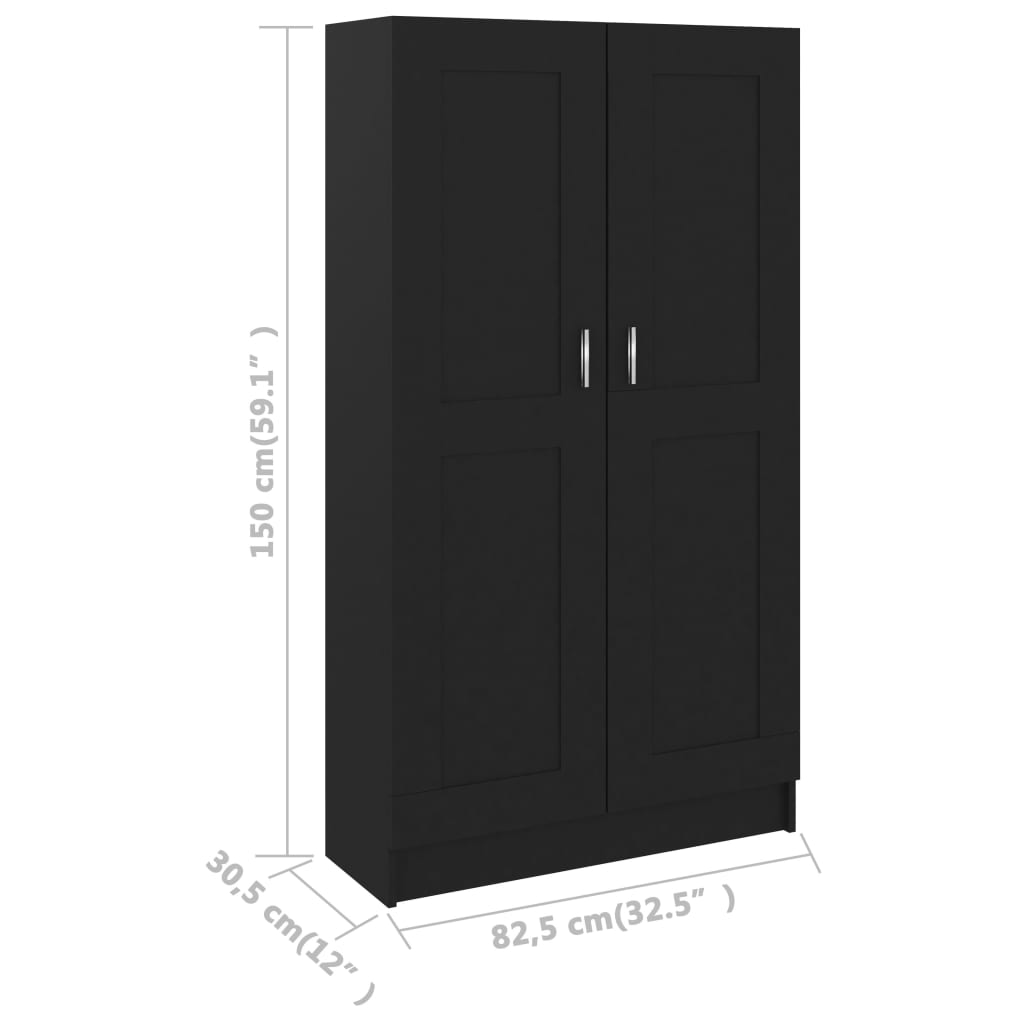Bibliothèque Noir 82,5x30,5x150 cm Bois d’ingénierie - XIOS