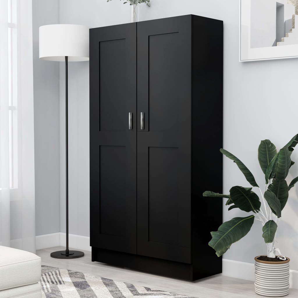 Bibliothèque Noir 82,5x30,5x150 cm Bois d’ingénierie - XIOS