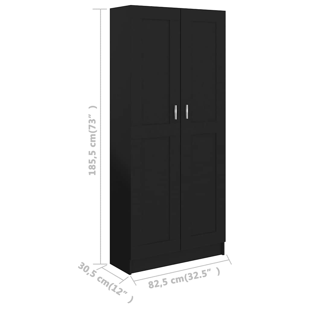 Bibliothèque Noir 82,5x30,5x185,5 cm Bois d'ingénierie - XIOS