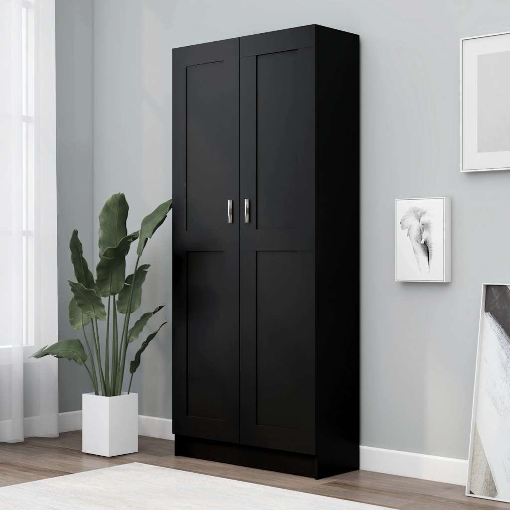 Bibliothèque Noir 82,5x30,5x185,5 cm Bois d'ingénierie - XIOS