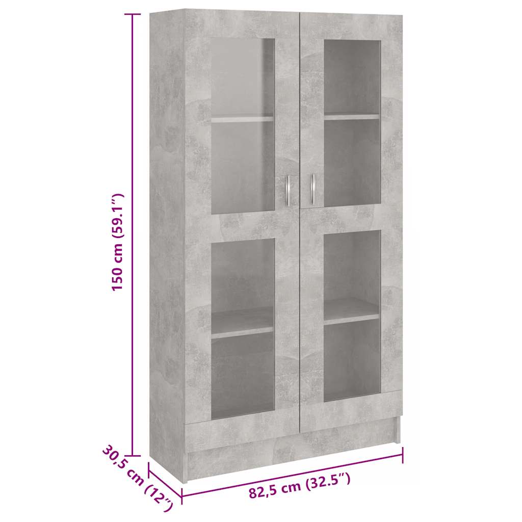 Armoire à vitrine Gris béton 82,5x30,5x150 cm Bois d'ingénierie - XIOS