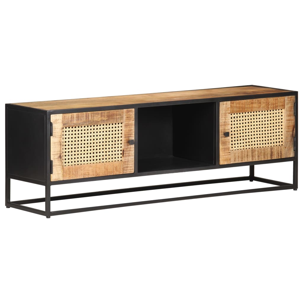 Meuble TV 120x30x40 cm Bois de manguier brut et canne naturelle - XIOS