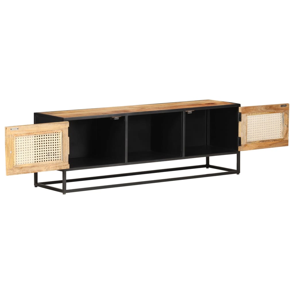 Meuble TV 120x30x40 cm Bois de manguier brut et canne naturelle - XIOS