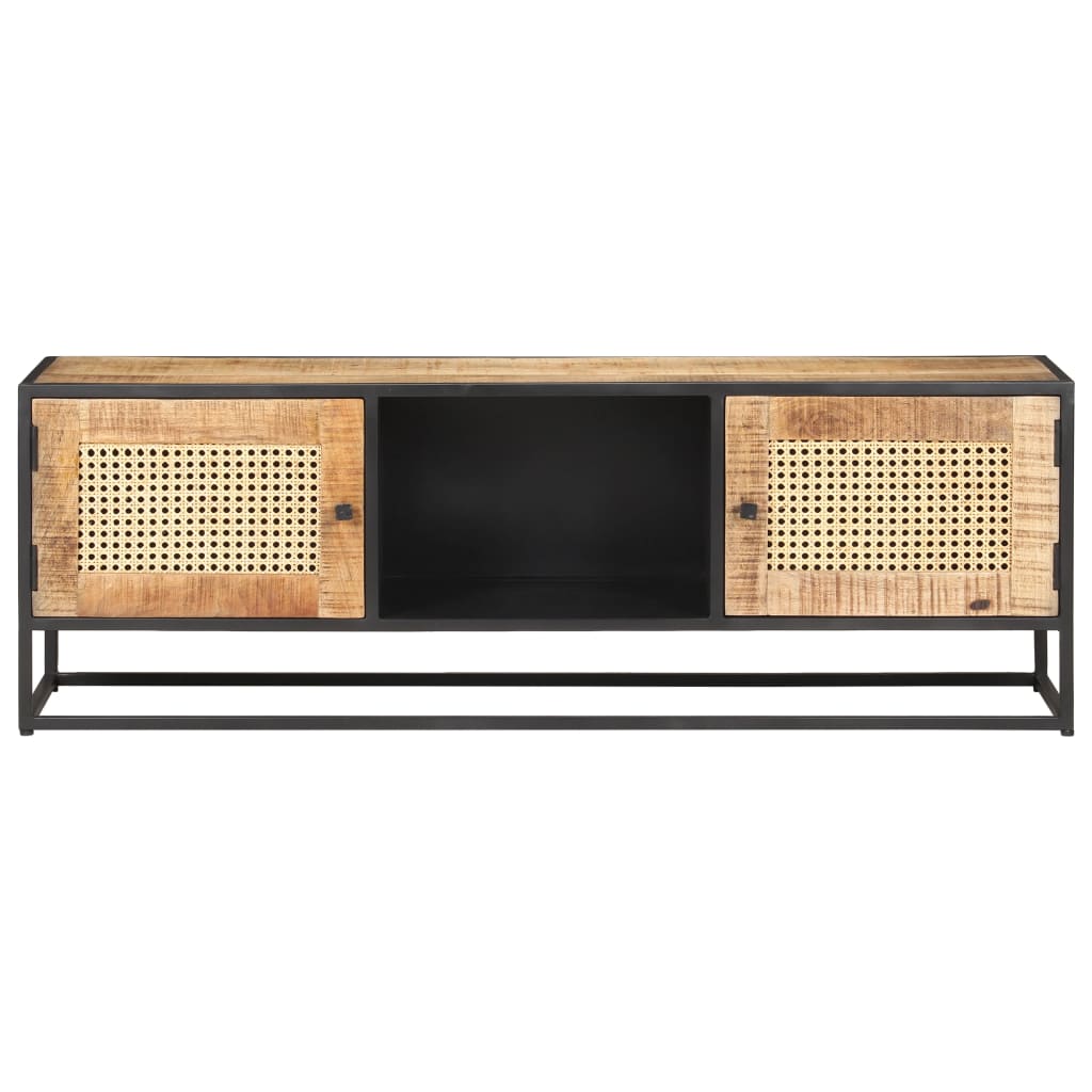 Meuble TV 120x30x40 cm Bois de manguier brut et canne naturelle - XIOS