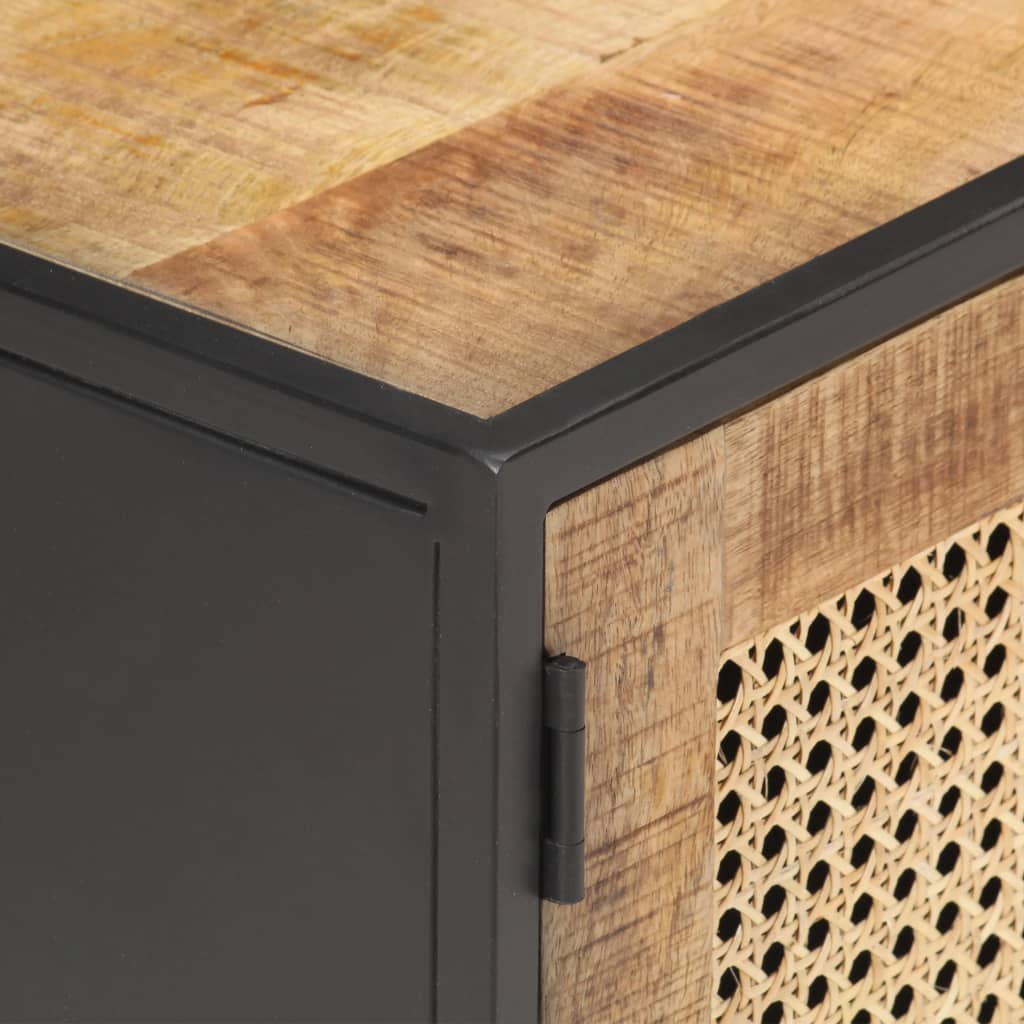 Meuble TV 120x30x40 cm Bois de manguier brut et canne naturelle - XIOS