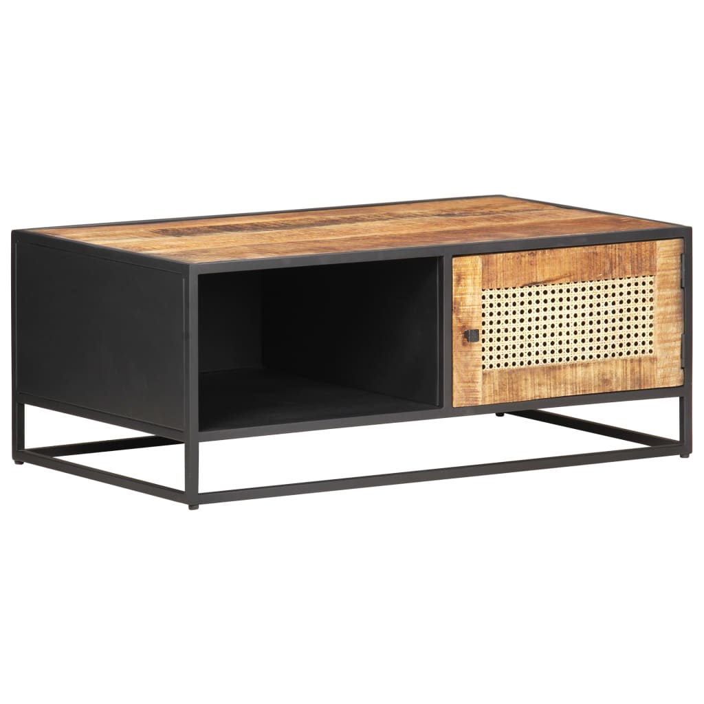 Table basse 90x50x35cm Bois de manguier brut et canne naturelle - XIOS
