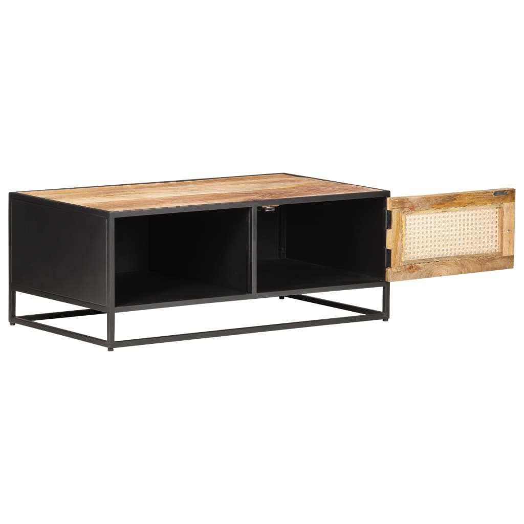 Table basse 90x50x35cm Bois de manguier brut et canne naturelle - XIOS