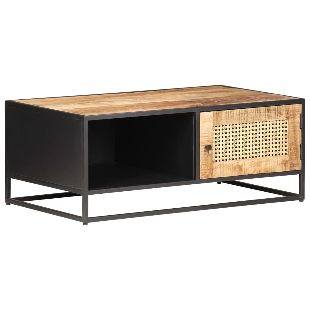 Table basse 90x50x35cm Bois de manguier brut et canne naturelle - XIOS