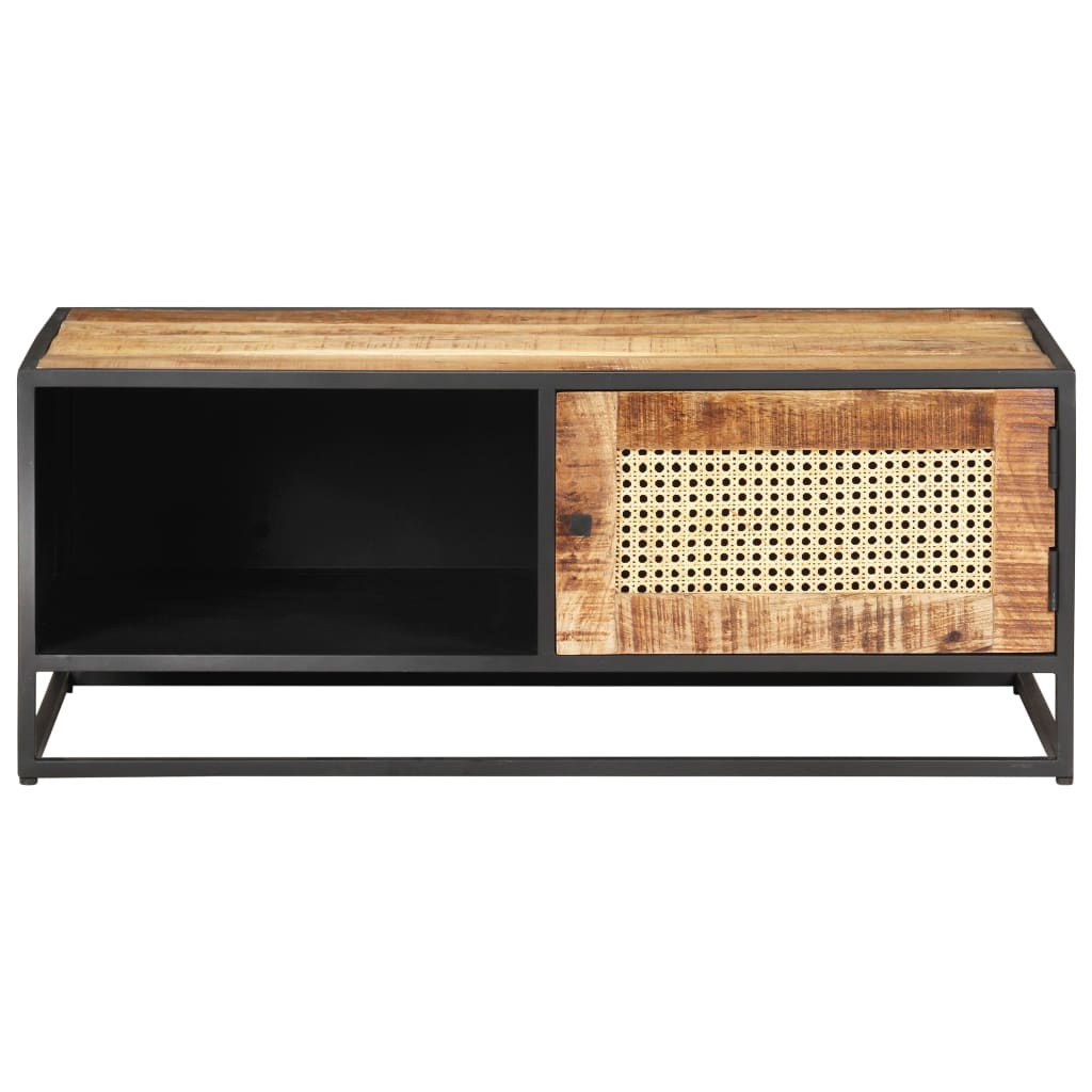 Table basse 90x50x35cm Bois de manguier brut et canne naturelle - XIOS