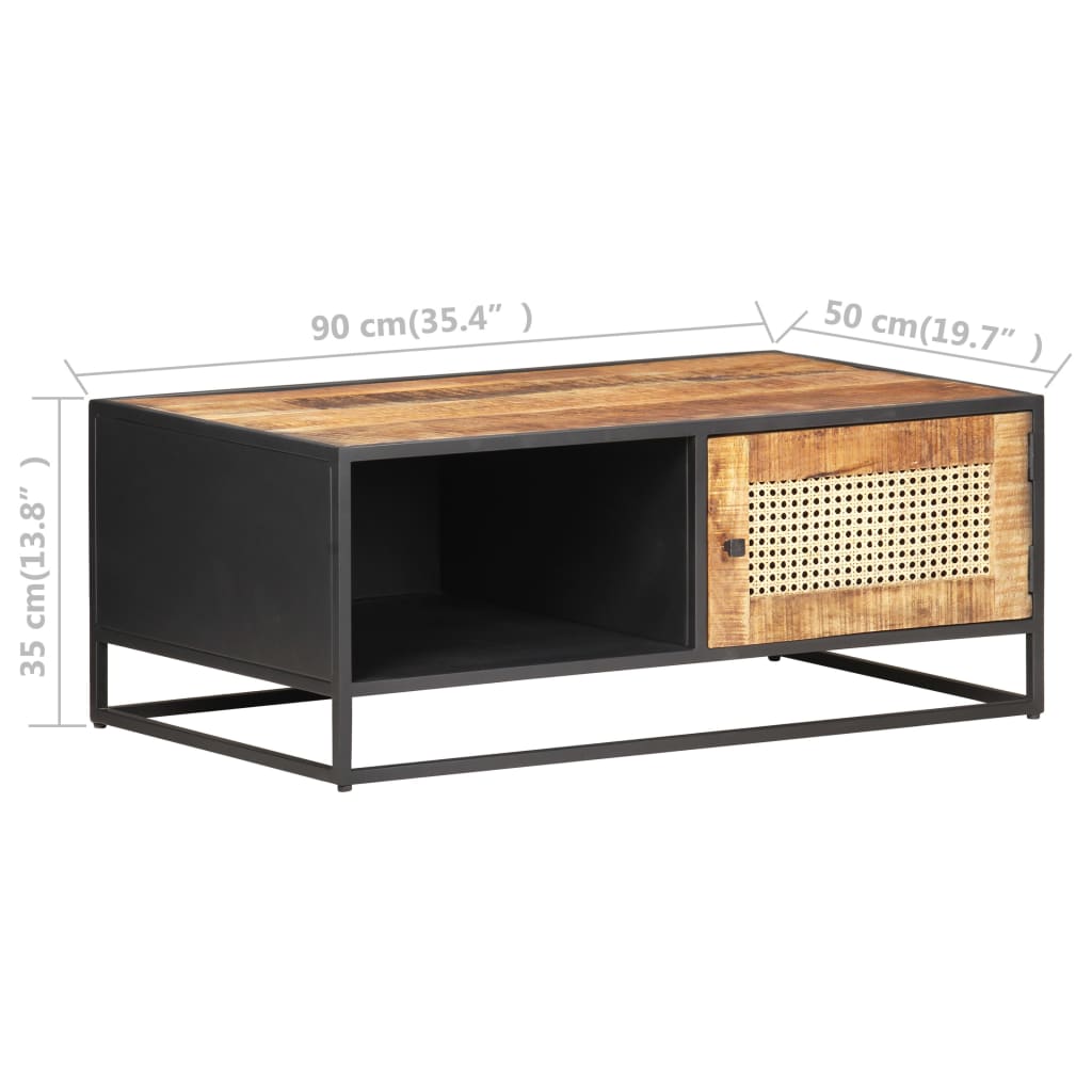 Table basse 90x50x35cm Bois de manguier brut et canne naturelle - XIOS