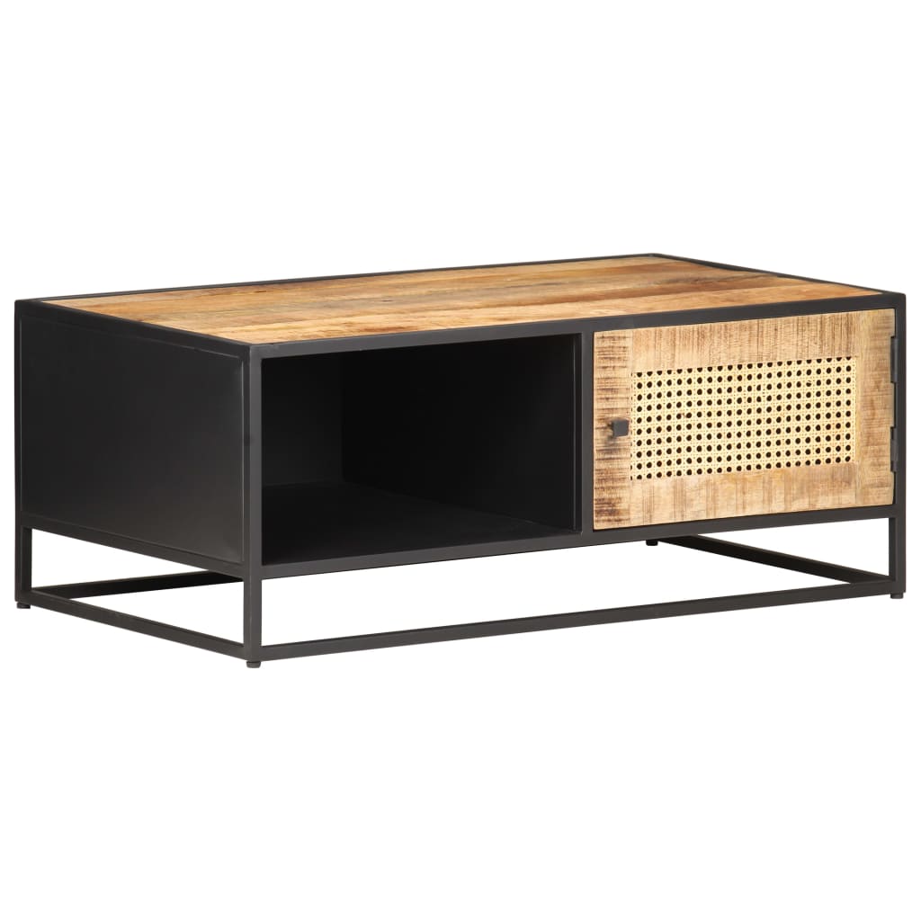 Table basse 90x50x35cm Bois de manguier brut et canne naturelle - XIOS
